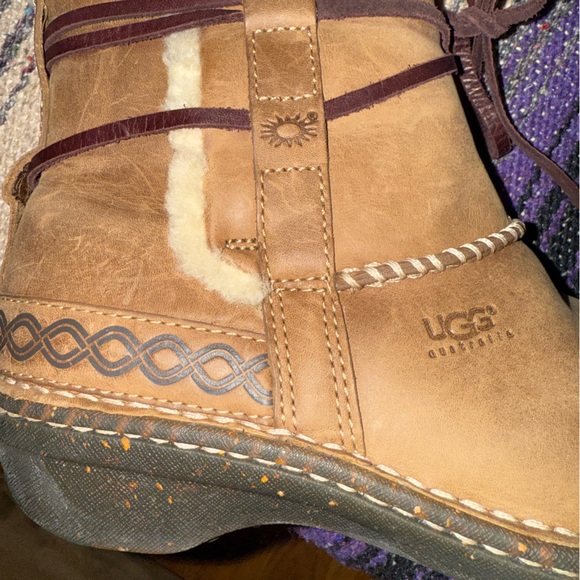 UGG Brown Ankle Boots with Cream Accents - Picture 3 of 4
